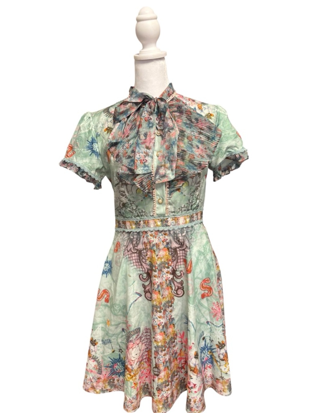 Floral Mint Bow-Front Short Sleeve Dress